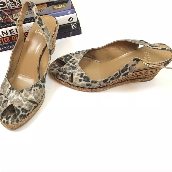 Stuart Weitzman Heels Leopard Print Wedge Sandals - Picture 2 of 8